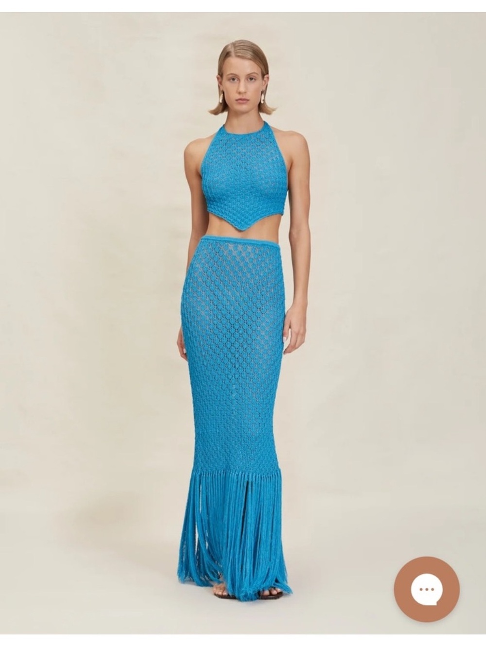 Devon Windsor Blue Crochet Fringe Maxi Skirt Set NWT